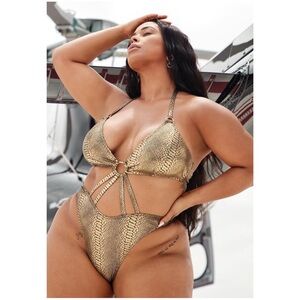 FASHION TO FIGURE X Tabria Majors Women’s Size 2X Gold Agent Fox One Piece Swim